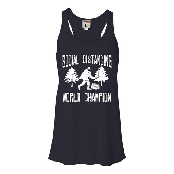 Womens Sasquatch Social Distancing World Champion Bigfoot Flowy Racerback Tank Top T-Shirt