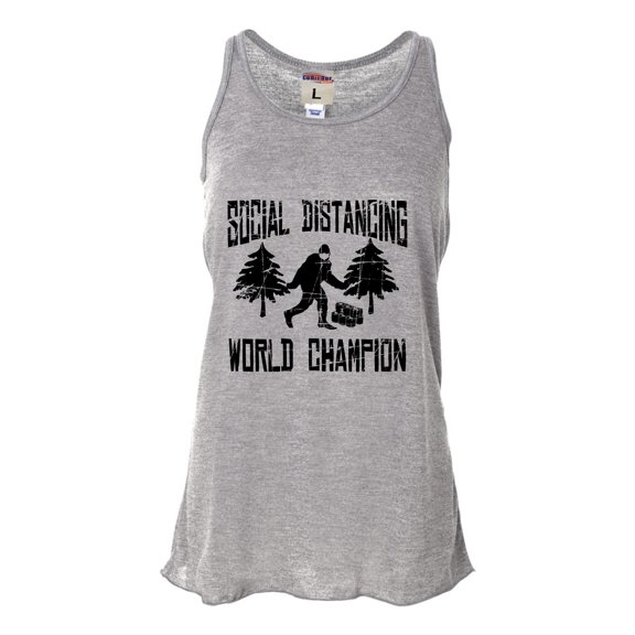 Womens Sasquatch Social Distancing World Champion Bigfoot Flowy Racerback Tank Top T-Shirt
