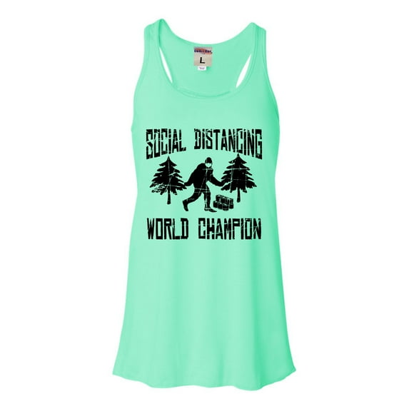 Womens Sasquatch Social Distancing World Champion Bigfoot Flowy Racerback Tank Top T-Shirt