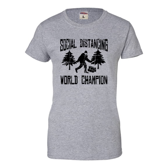 Womens Sasquatch Social Distancing World Champion Bigfoot T-Shirt