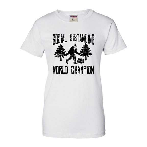 Womens Sasquatch Social Distancing World Champion Bigfoot T-Shirt