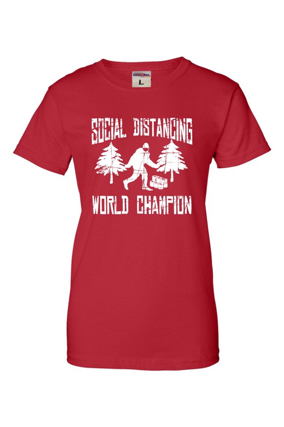 Womens Sasquatch Social Distancing World Champion Bigfoot T-Shirt