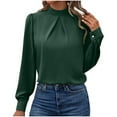 thumbnail image 1 of Womens Satin Blouse Long Sleeve Mock Neck Top Elegant Work Shirts Dressy Chiffon Office Fall Tops, 1 of 6
