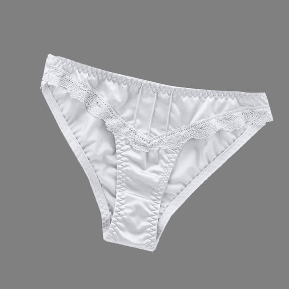 Womens Satin Briefs with Lace Waistband - Low Rise Ruched Front Panties, Silky Stretch Underwear for Daily Comfort and Elegant Wear for Ladies