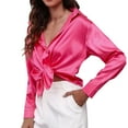 thumbnail image 1 of Womens Satin Button Down Dress Shirt Long Sleeve Silk-Like Blouse, 1 of 4