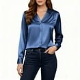 thumbnail image 1 of Womens Satin Button down Shirts, Work Casual Dressy Blouses, Shirt, Fall Collar Long Sleeve Tops, 1 of 7