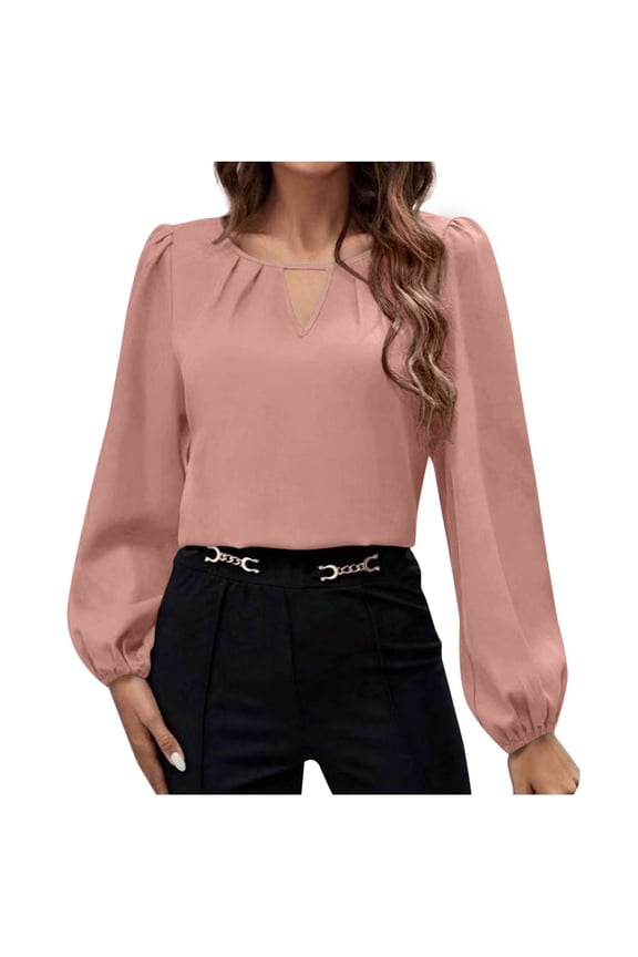 Womens Satin Dressy Blouses, Long Sleeve Shirts for Women Fall Casual Shiny Sparkly Solid Color Notch V Neck T-Shirts