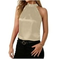thumbnail image 1 of Womens Satin Halter Tops, Sleeveless Shirts for Women Summer Fashion Loose Fit Shiny Crewneck Tank Tops for Party, 1 of 6