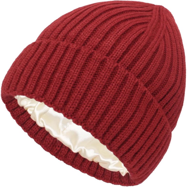 Womens Satin Lined Knit Beanie Hat Winter Warm Cuffed  display picture 3