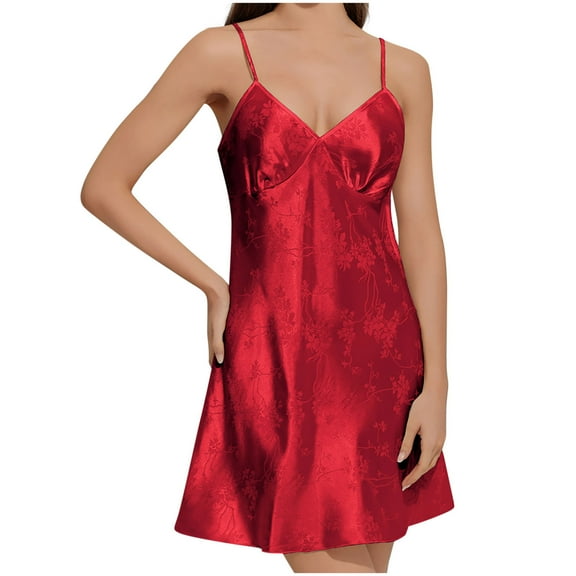 Womens Satin Nightgowns Silk Mini Slip Dress Babydoll Sexy Lingerie V Neck Spaghetti Strap Sleep Night Dress Short Chemise