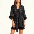 thumbnail image 1 of Womens Satin Pajama Set 4 Piece Polka Dots Robe Cami Shorts Panty Soft Cozy Comfy Lounge Sleepwear Lace Pajama Set Black XS, 1 of 9