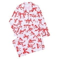 thumbnail image 1 of Womens Satin Pajama Set Couples Valentine's Day Bow Print Pajama Set Women Lapel Long Sleeve Cozy Soft Top and Bottoms Sleepwear Ensemble Women Sleepwear Red XL, 1 of 6