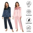 thumbnail image 1 of Womens Satin Pajama Sets Long Sleeve Silk Pajamas for Women Soft Button Down Pajama Set Women Satin Sleepwear Set with Long Pant Silk Loungewear for Women, S-XXL, 2 Pack, 1 of 9