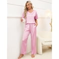 thumbnail image 1 of Womens Satin Pajama Sets Short Sleeve Silk Pajamas with Pants V-Neck Satin Sleepwear Set for Women 2 Piece Soft Pajama Loungewear Sets for Females, S-XXL, 1 of 13