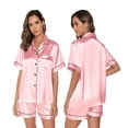 thumbnail image 1 of Womens Satin Pajama Sets Short Sleeve Silk Pajamas Sets for Women Button Down Sleepwear Set 2 Pieces Womens Loungewear Short Sets, S-XXL, 1 of 12