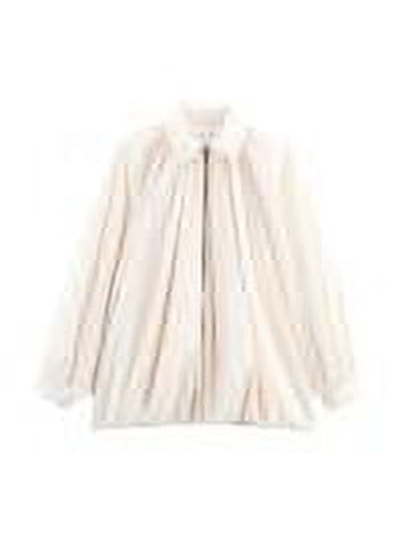 Womens Satin Puffed Bomber Jacket Oversized Batwing Sleeve Lapel Collar Pleated Zip Up Outerwear Shirts Beige L