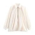 thumbnail image 1 of Womens Satin Puffed Bomber Jacket Oversized Batwing Sleeve Lapel Collar Pleated Zip Up Outerwear Shirts Beige M, 1 of 3