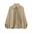 thumbnail image 1 of Womens Satin Puffed Bomber Jacket Oversized Batwing Sleeve Lapel Collar Pleated Zip Up Outerwear Shirts Khaki S, 1 of 3