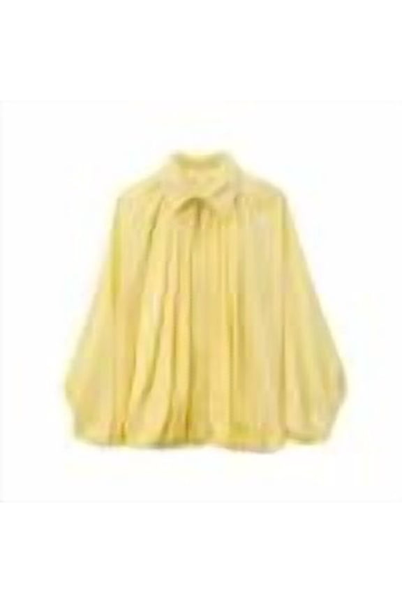 Womens Satin Puffed Bomber Jacket Oversized Batwing Sleeve Lapel Collar Pleated Zip Up Outerwear Shirts Yellow S