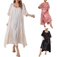 thumbnail image 1 of Womens Satin Robe Set 2 Piece Solid Striped Nightwear Comfortable Sleep Pajamas, 1 of 8