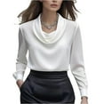 thumbnail image 1 of Womens Satin Silk Blouse Shirt Top Elegant Cowl Neck Long Sleeve Tops Dressy Business Casual Office Work Shirts White 2XL, 1 of 5