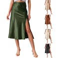 thumbnail image 1 of Womens Satin Silk High Waist Slit Midi Skirt Elastic Waistband Midi Skirts for Women Adult Skirts for Women plus Size M, 1 of 6