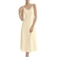thumbnail image 1 of Womens Satin Sleep Dress Sexy Long Nightgown Lace Trim Round Neck Silk Lingerie Slip Dress Sleeveless Sexy Spaghetti Strap Nightdress Lightweight Full Length Sleepwear Elegant Robes Yellow S, 1 of 9