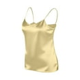 thumbnail image 1 of Womens Satin Spaghetti Strap Tank Tops V Neck Casual Sleeveless Blouses Summer Elastic Shirt with Side Split Hem, 1 of 7