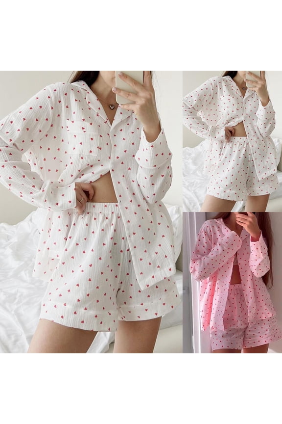 Womens Satin Valentines Day Sets Heart Feather Trim Silk 2 Piece Striped Cute Pajamas Sets Lounge Sleep Pjs Womens Pjs Sets Red M