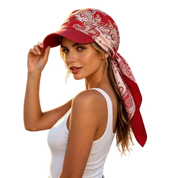 Womens Satin Visor Head Scarf, Tie Strap Square Sun Hat One Piece Design for Summer Party