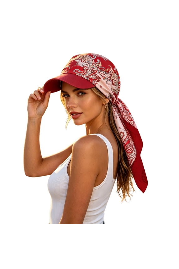 Womens Satin Visor Head Scarf, Tie Strap Square Sun Hat One Piece Design for Summer Party