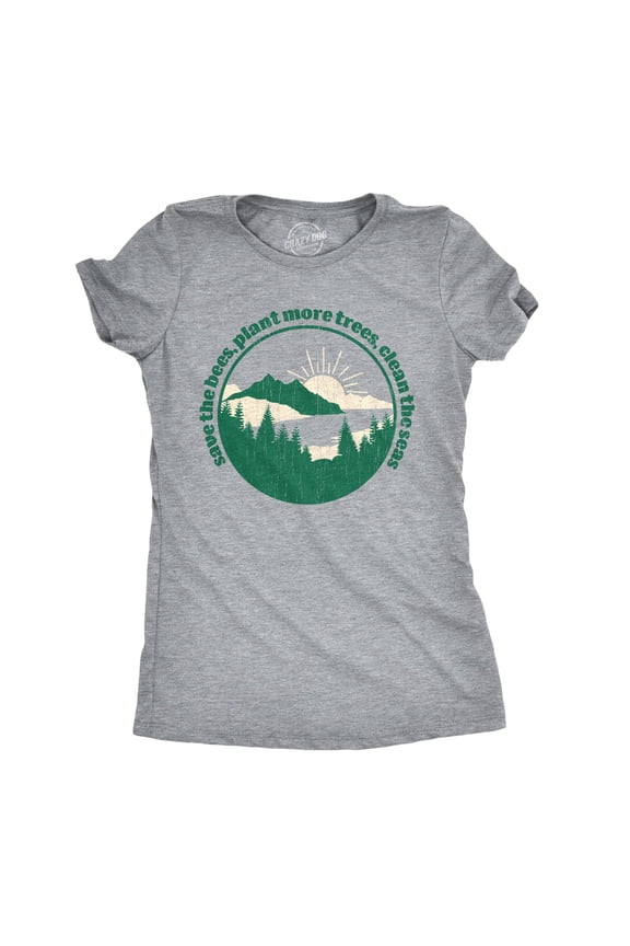 Womens Save The Bees Plant More Trees Calm The Seas T Shirt Funny Earth Day Tee Womens Graphic Tees