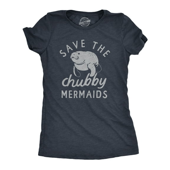 Womens Save The Chubby Mermaids T Shirt Funny Cute Manitee Preservation Tee for Ladies Womens Graphic Tees