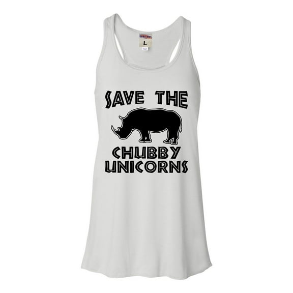 Womens Save The Chubby Unicorns Funny Rhino Flowy Racerback Tank Top T-Shirt