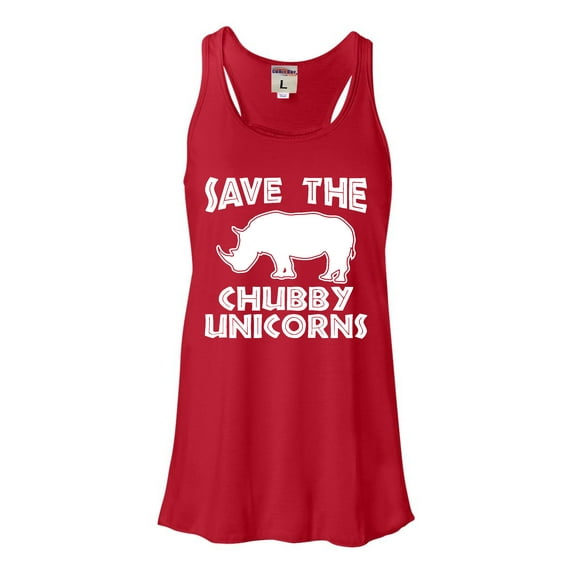 Womens Save The Chubby Unicorns Funny Rhino Flowy Racerback Tank Top T-Shirt