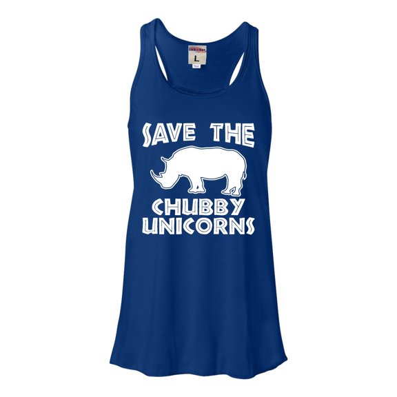 Womens Save The Chubby Unicorns Funny Rhino Flowy Racerback Tank Top T-Shirt
