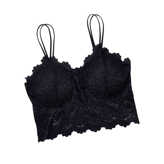 Womens Scalloped Lace Camisole Bralette V Neck Padded Wire Free Spaghetti Strap Comfort Sleep Crop Bra Top