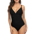 thumbnail image 1 of Womens Scalloped Padded High Cut One Piece Swimsuits Backless Strappy Monokinis Bathing Suits Swimwear, 1 of 6