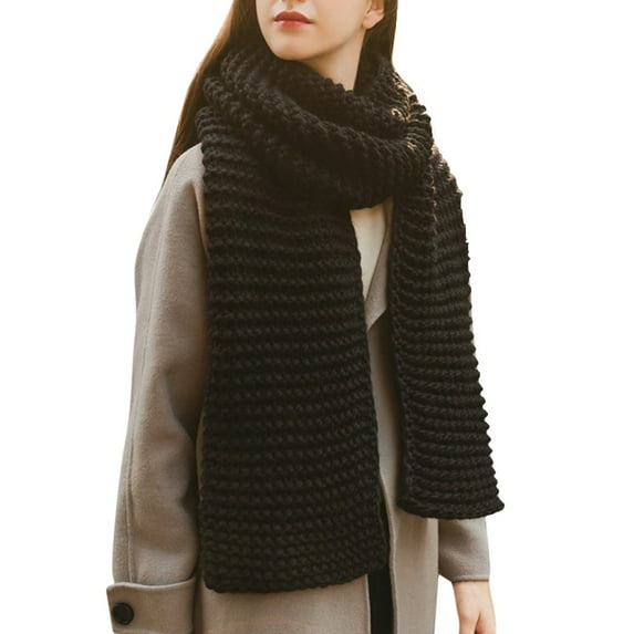 Womens Scarf Cold Weather Scarf Thick Warm Cable Knit Wraps Large Soft Long Scarves Scarves for Women Black One Size