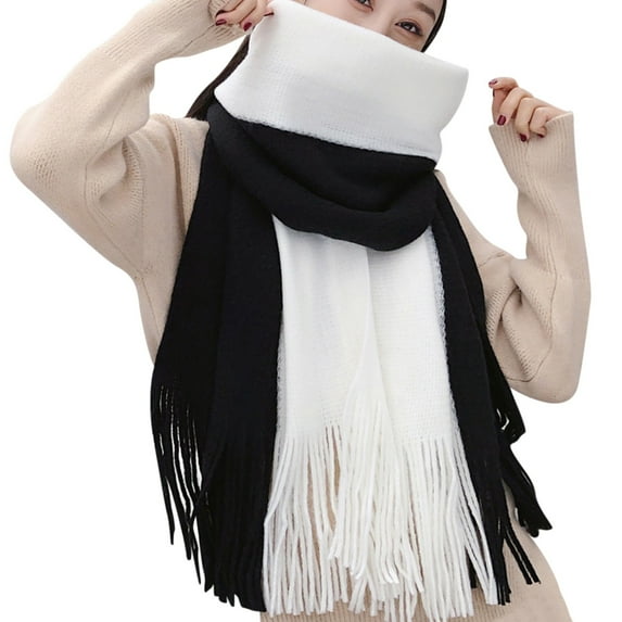 Womens Scarf Lined Knit Wraps Soft Knitted Scarf Cold Weather Long Scarvesthick Warm Long Shawl Women's Fashion Scarves Black One Size