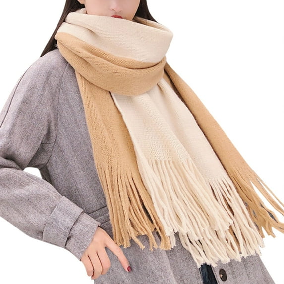 Womens Scarf Lined Knit Wraps Soft Knitted Scarf Cold Weather Long Scarvesthick Warm Long Shawl Womens Scarves Khaki One Size