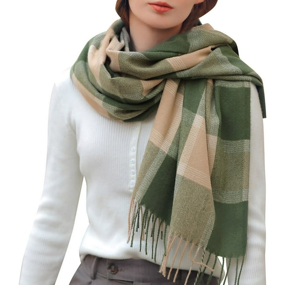 Womens Scarf Plaid Scarf Thick Warm Fleece Lined Fleece Lined Large Scarves Knitted Scarf Long Scarves Womens Scarves Green A