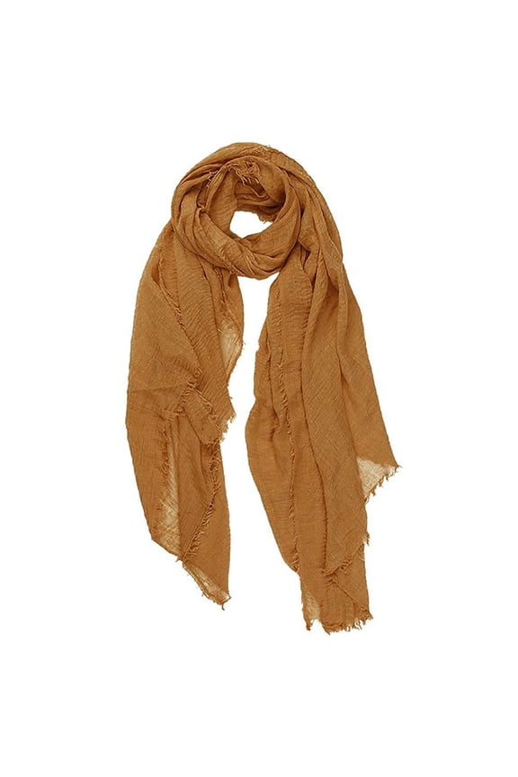 Womens Scarf Solid Crinkle Vintage Soft With Fringed Long Edges Scarf for Women