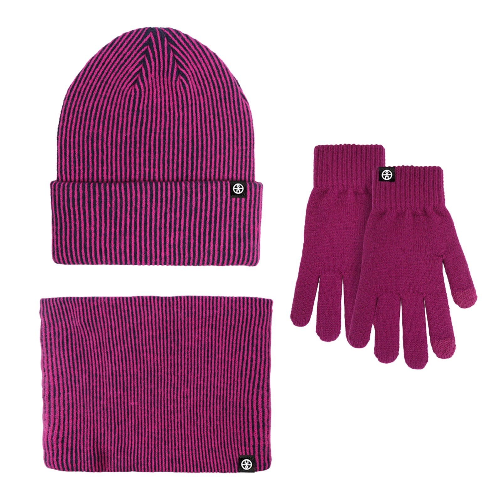 Hat for Women Hats for Men Couples Winter Outdoor Warm Winter Proof Hat Scarf Gloves Three Piece Striped Knitted Pile Hat
