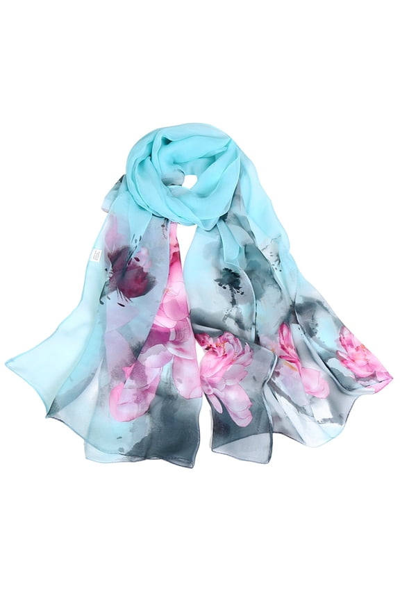 Womens Scarfs BWASD Flower Printed Long Beach Shawl Neckerchief Casual Lightweight Soft Summer Sunscreen Scarf Chiffon for Spring Summer Go Out Green