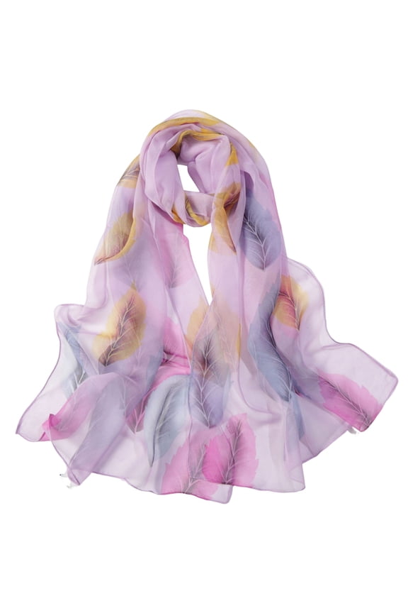 Womens Scarfs BWASD Leaf Print Long Beach Shawl Neckerchief Chiffon Casual Lightweight Soft Summer Sunscreen Scarf for Vacation and Travel