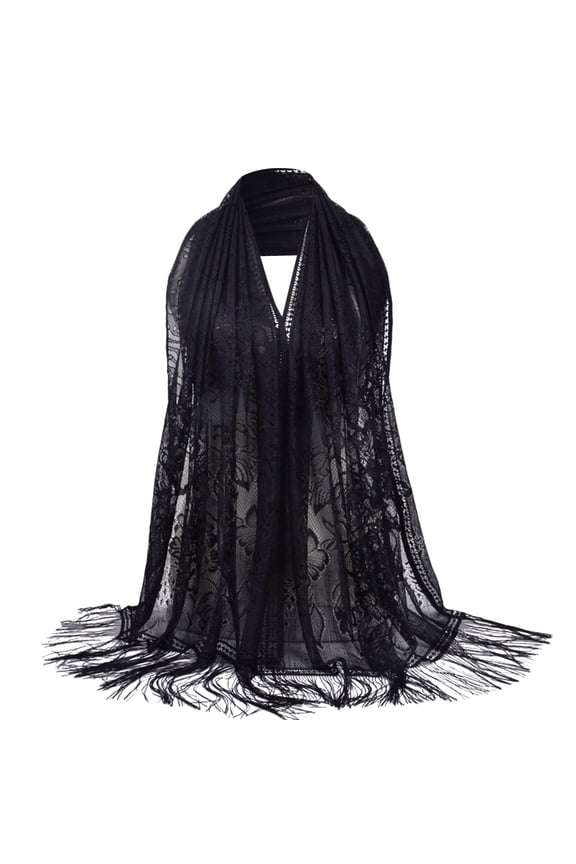 Womens Scarfs BWASD Long Shawl Wrap Lace Hijab Neckerchief Casual Lightweight Soft Muslim Scarf Sunscreen for Spring Summer Go Out Black