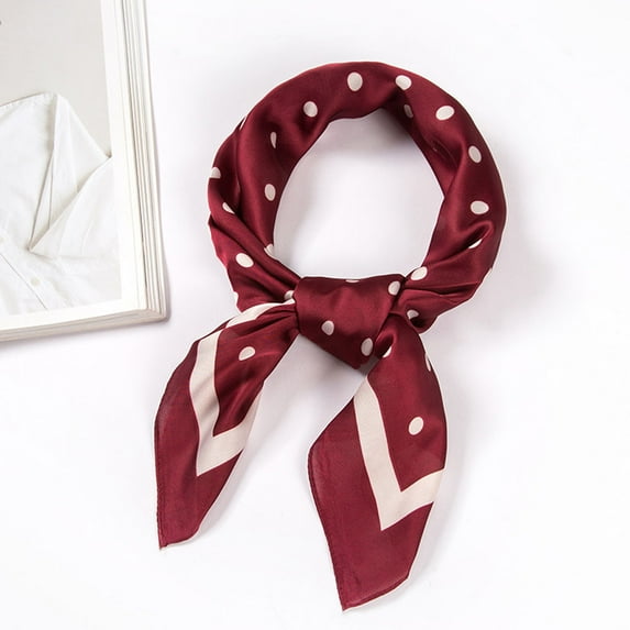Womens Scarves, Duoif Scarf Scarf 70X70Cm Scarves Ribbon Kerchief Women Dot Polka Neck Scarf for Women Wine 70X70Cm