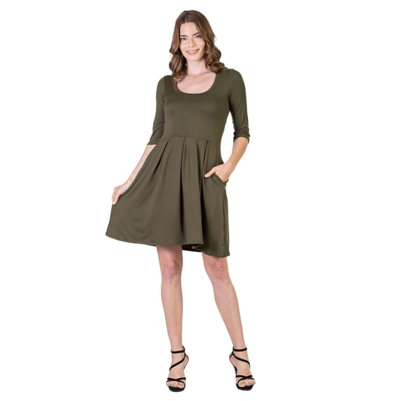 Womens Scoop Neck Fit and Flare Dress