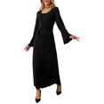 thumbnail image 1 of Womens Scoop Neck Lace Up Maxi Dress Knit Flare Sleeve Bodycon Dress Loose Casual Long Dresses Black L, 1 of 9
